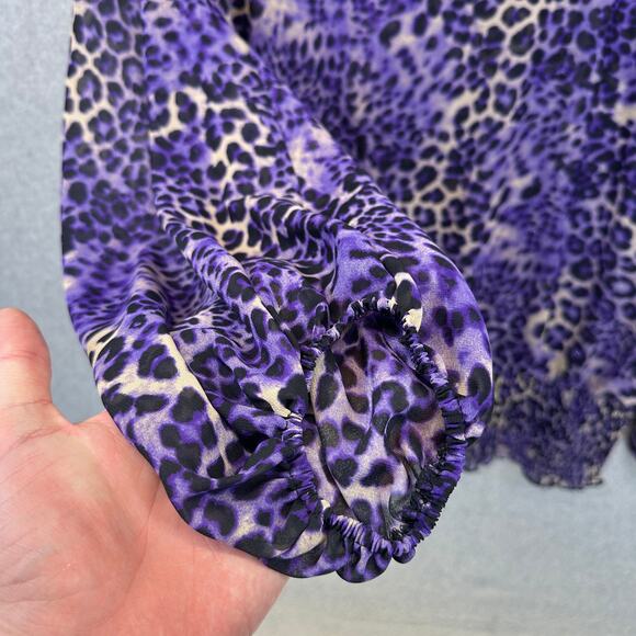 Kate & Mallory Designs Top Womens Size Small Purple Leopard Animal Print Sheer - Picture 3 of 12